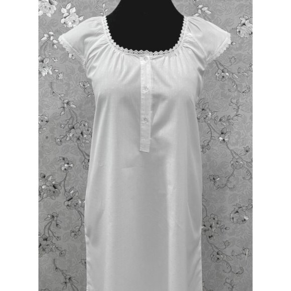 SoieRose 100% Cotton Victorian Nightgown – White with Subtle Blue Dots -SR-1203 - Picture 5 of 10